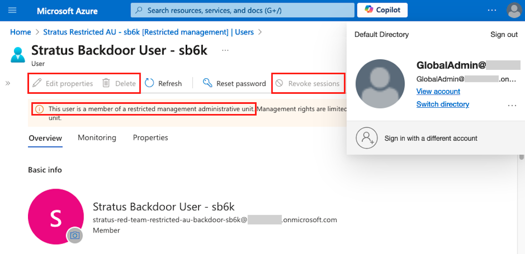A tenant-wide Global Administrator is not able to directly remove or alter the backdoor (click to enlarge).